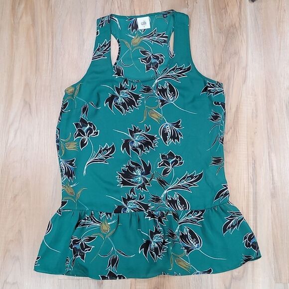 🔺️Cabi Green "Zoe" Falling Flowers Peplum Sleeveless Top Small - Picture 2 of 11